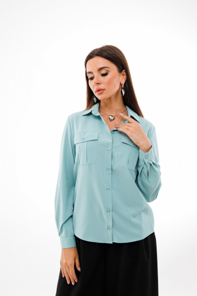 Блуза из вискозы с кокетками и застежкой на пуговицы Anelli 812 морская_волна - фото 1