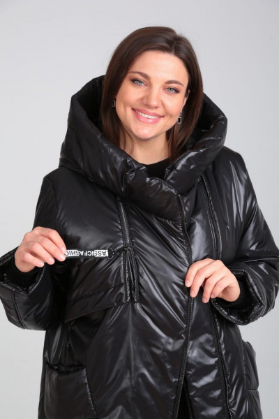 Пальто с асимметричной молнией и капюшоном Диомант 1935 черный - фото 8