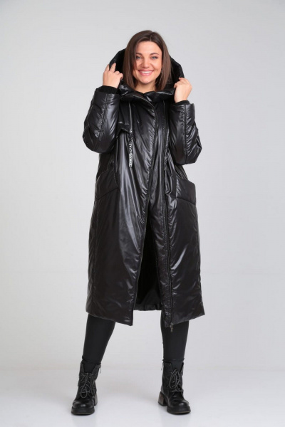 Пальто с асимметричной молнией и капюшоном Диомант 1935 черный - фото 6