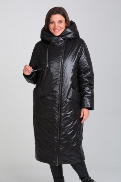 Пальто с асимметричной молнией и капюшоном Диомант 1935 черный - фото 5