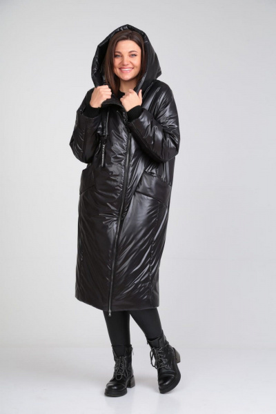 Пальто с асимметричной молнией и капюшоном Диомант 1935 черный - фото 4