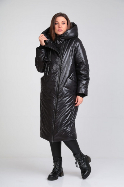 Пальто с асимметричной молнией и капюшоном Диомант 1935 черный - фото 2