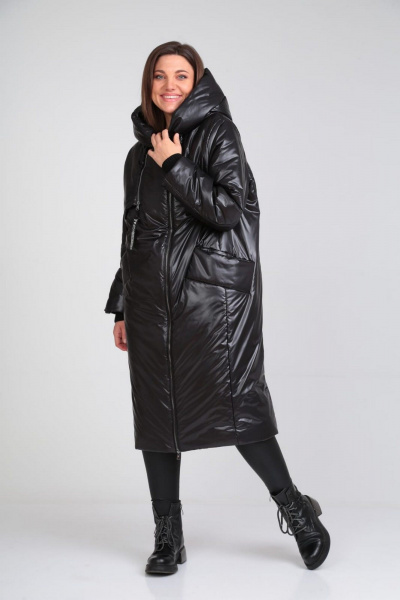 Пальто с асимметричной молнией и капюшоном Диомант 1935 черный - фото 1