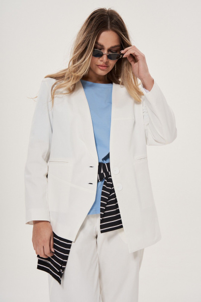 Жакет асимметичный из текстиля и хлопка для повседневной носки GRATTO 7226 белый - фото 3