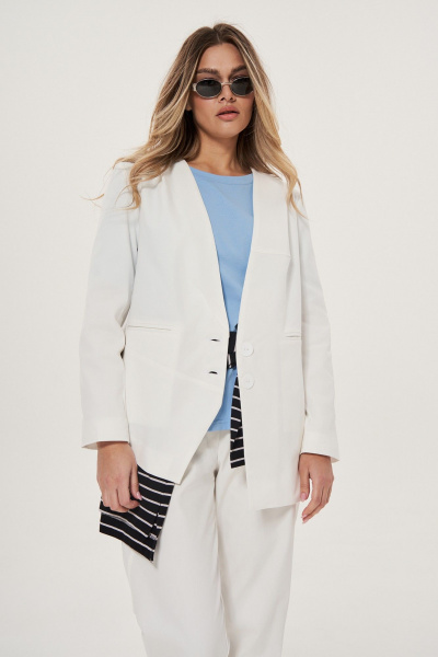 Жакет асимметичный из текстиля и хлопка для повседневной носки GRATTO 7226 белый - фото 2