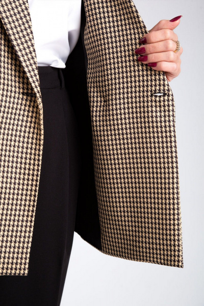 Жакет с рисунком гусиная лапка и талиевыми рельефами IVARI 206 гусиная_лапка_беж - фото 7