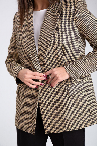 Жакет с рисунком гусиная лапка и талиевыми рельефами IVARI 206 гусиная_лапка_беж - фото 6