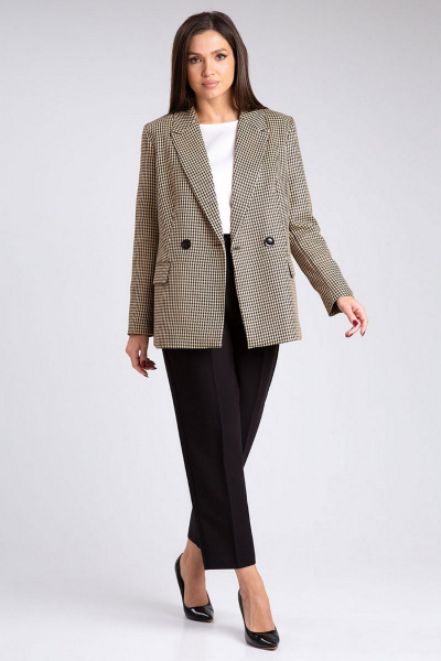 Жакет с рисунком гусиная лапка и талиевыми рельефами IVARI 206 гусиная_лапка_беж - фото 4