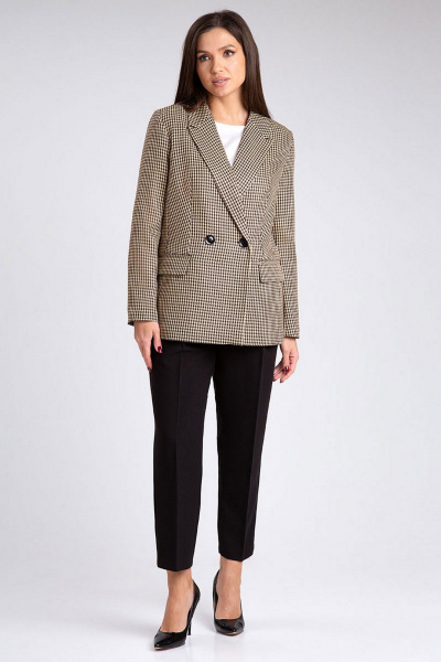 Жакет с рисунком гусиная лапка и талиевыми рельефами IVARI 206 гусиная_лапка_беж - фото 3