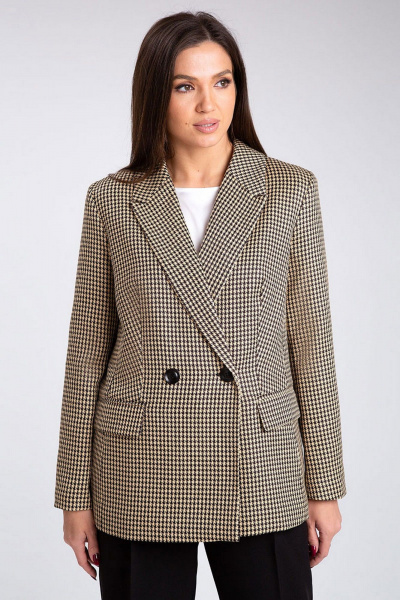 Жакет с рисунком гусиная лапка и талиевыми рельефами IVARI 206 гусиная_лапка_беж - фото 2