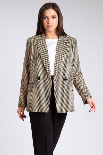 Жакет с рисунком гусиная лапка и талиевыми рельефами IVARI 206 гусиная_лапка_беж - фото 1