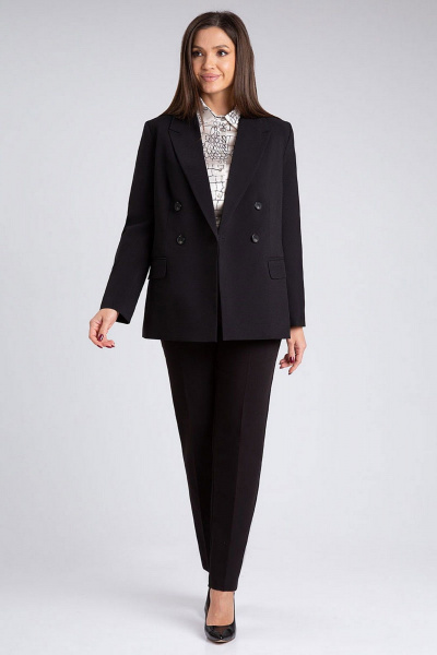 Двубортный жакет с рельефами и латканами из костюмного полотна IVARI 205 черный - фото 4