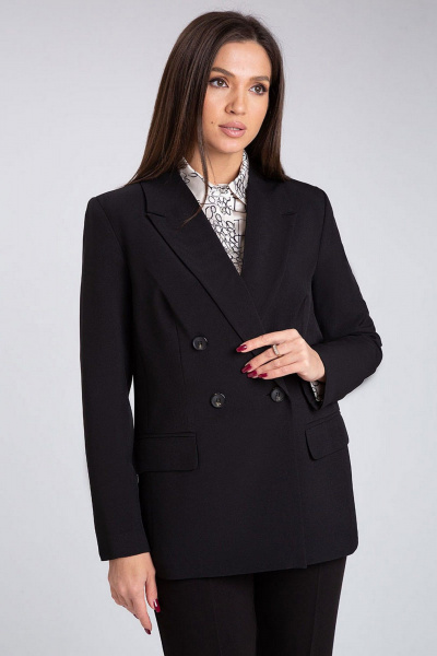 Двубортный жакет с рельефами и латканами из костюмного полотна IVARI 205 черный - фото 2