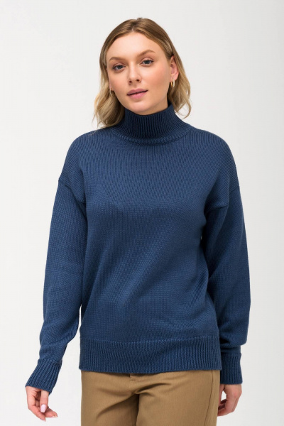 Джемпер с горлом оверсайз из шерсти для холодных дней Romgil 940ШТЗ индиго - фото 6