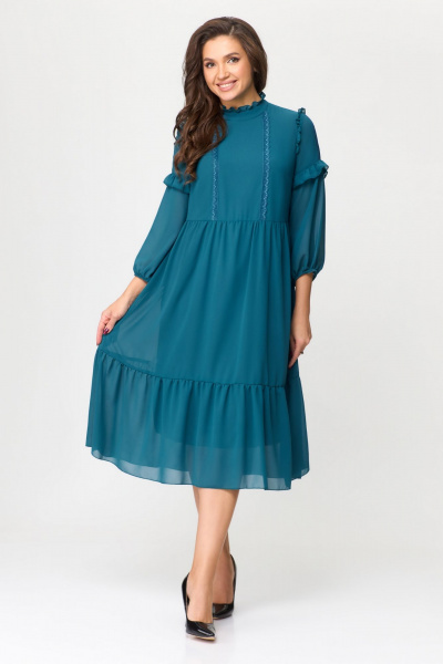 Нарядное платье длины 116 см из шифона DaLi 5629А бирюза - фото 2