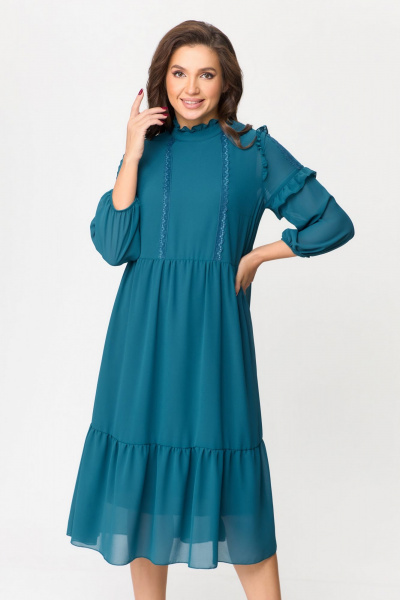 Нарядное платье длины 116 см из шифона DaLi 5629А бирюза - фото 1