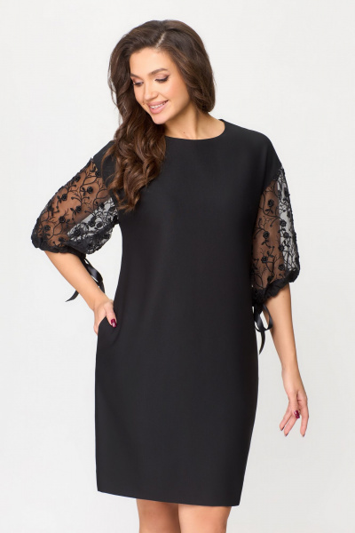 Элегантное нарядное платье из кружева и текстиля DaLi 5673 чёрный - фото 1