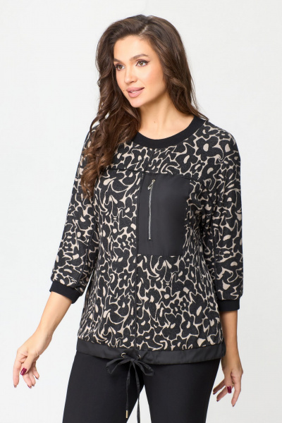 Стильная туника из трикотажа для повседневной носки DaLi 2471 чёрная+беж - фото 6