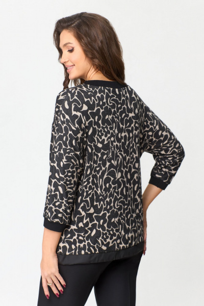 Стильная туника из трикотажа для повседневной носки DaLi 2471 чёрная+беж - фото 3