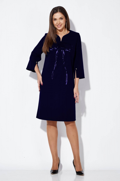 Платье А-силуэта с вышивкой и разрезом на рукаве TAiER 1253 темно-синий - фото 1