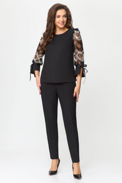 Нарядная блуза из кружева и текстиля DaLi 3457А чёрный - фото 4