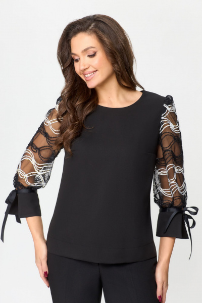 Нарядная блуза из кружева и текстиля DaLi 3457А чёрный - фото 1