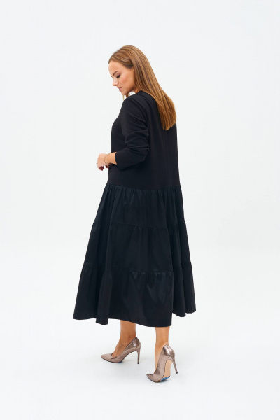 Черное платье из текстиля и трикотажа в стиле бохо TVIN 7675 черный - фото 14