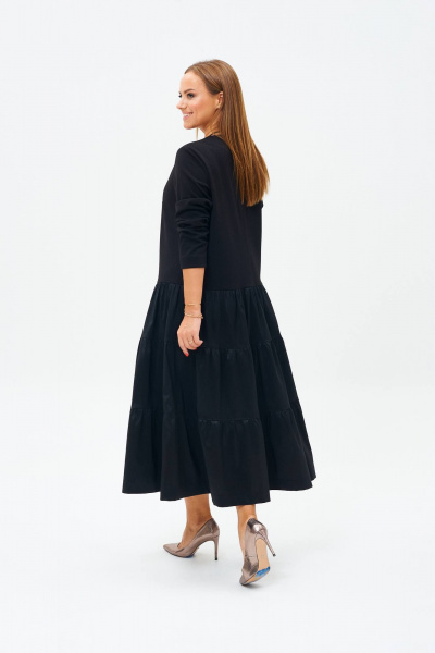 Черное платье из текстиля и трикотажа в стиле бохо TVIN 7675 черный - фото 13