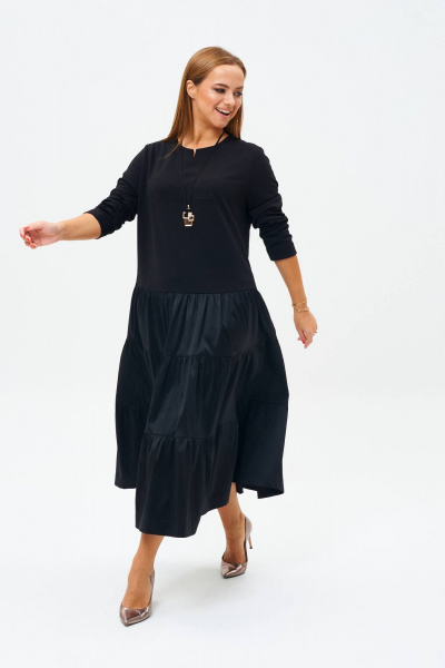 Черное платье из текстиля и трикотажа в стиле бохо TVIN 7675 черный - фото 12