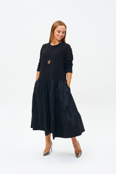 Черное платье из текстиля и трикотажа в стиле бохо TVIN 7675 черный - фото 11