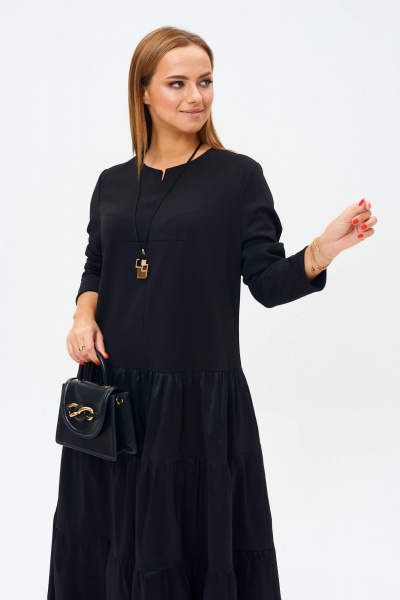 Черное платье из текстиля и трикотажа в стиле бохо TVIN 7675 черный - фото 9