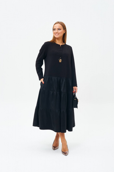 Черное платье из текстиля и трикотажа в стиле бохо TVIN 7675 черный - фото 8