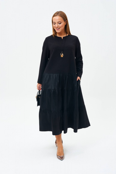 Черное платье из текстиля и трикотажа в стиле бохо TVIN 7675 черный - фото 7