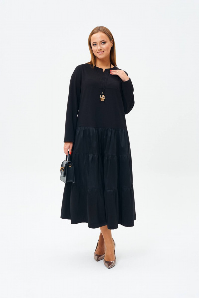 Черное платье из текстиля и трикотажа в стиле бохо TVIN 7675 черный - фото 6