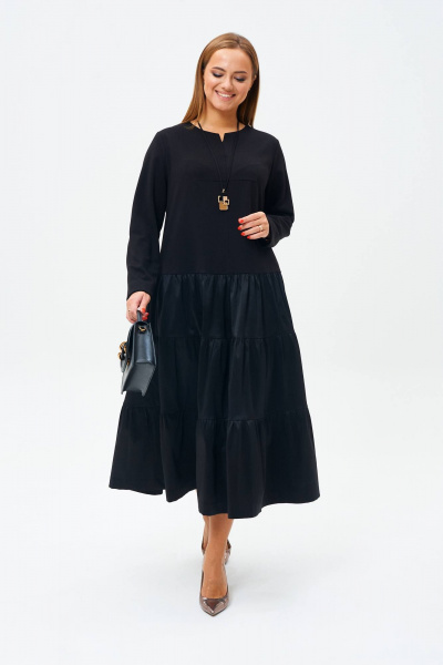 Черное платье из текстиля и трикотажа в стиле бохо TVIN 7675 черный - фото 5