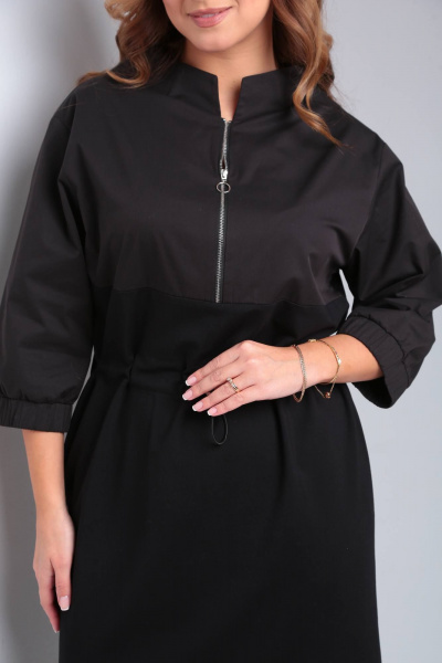 Комбинированное платье из тканей с декоративной тесьмой TVIN 7679 - фото 10