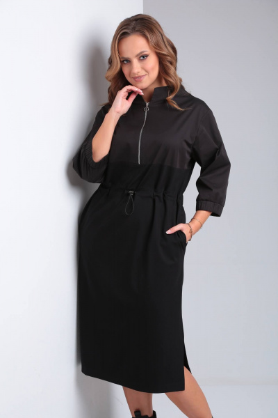 Комбинированное платье из тканей с декоративной тесьмой TVIN 7679 - фото 9