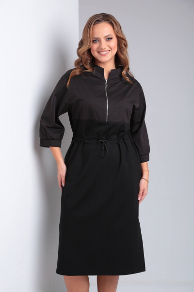 Комбинированное платье из тканей с декоративной тесьмой TVIN 7679 - фото 8