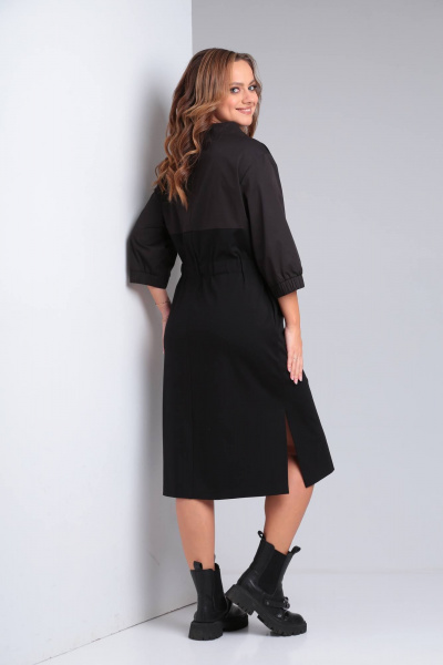 Комбинированное платье из тканей с декоративной тесьмой TVIN 7679 - фото 6