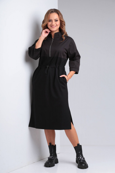 Комбинированное платье из тканей с декоративной тесьмой TVIN 7679 - фото 4