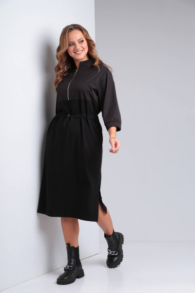 Комбинированное платье из тканей с декоративной тесьмой TVIN 7679 - фото 3