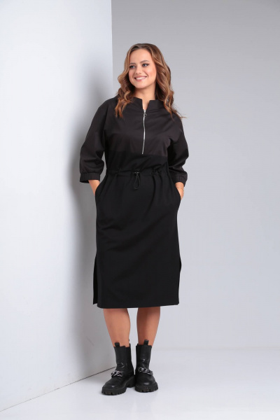 Комбинированное платье из тканей с декоративной тесьмой TVIN 7679 - фото 2