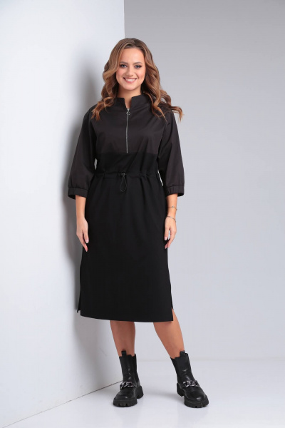 Комбинированное платье из тканей с декоративной тесьмой TVIN 7679 - фото 1