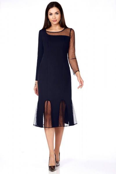 Платье миди с асимметричным декором и прозрачной тканью LaKona 11542 синий - фото 1