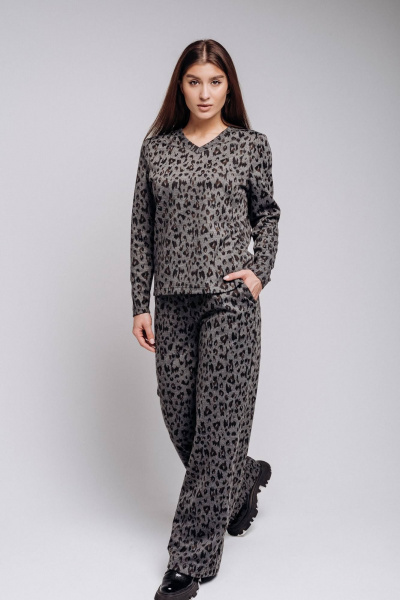 Демисезонный серый костюм двойка из трикотажа с палаццо Legend Style K-012 серый - фото 1