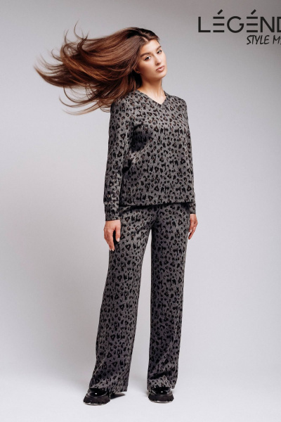 Демисезонный серый костюм двойка из трикотажа с палаццо Legend Style K-012 серый - фото 8