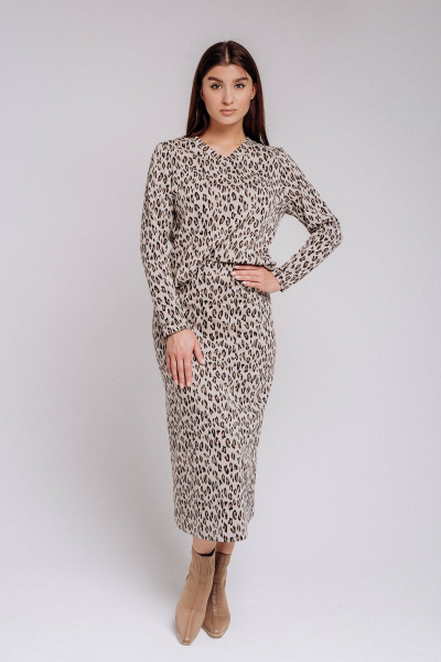 Бежевый костюм двойка с джемпером и широкими брюками Legend Style K-001 бежевый - фото 1