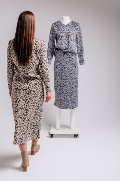 Бежевый костюм двойка с джемпером и широкими брюками Legend Style K-001 бежевый - фото 3