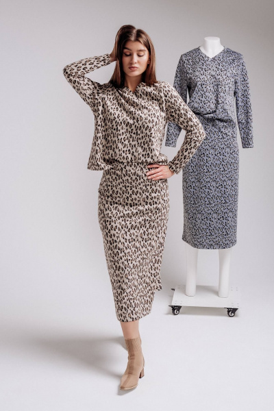 Бежевый костюм двойка с джемпером и широкими брюками Legend Style K-001 бежевый - фото 2