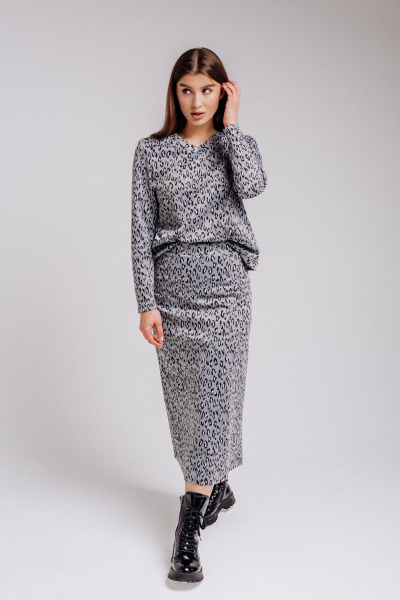 Стильный серый костюм двойка с трикотажным жаккардовым жакетом Legend Style K-001 серый - фото 1